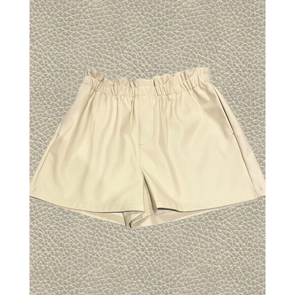 Steve Madden Womens Vegan Leather Elastic Waist High-Rise Shorts Beige Size M - Picture 2 of 6